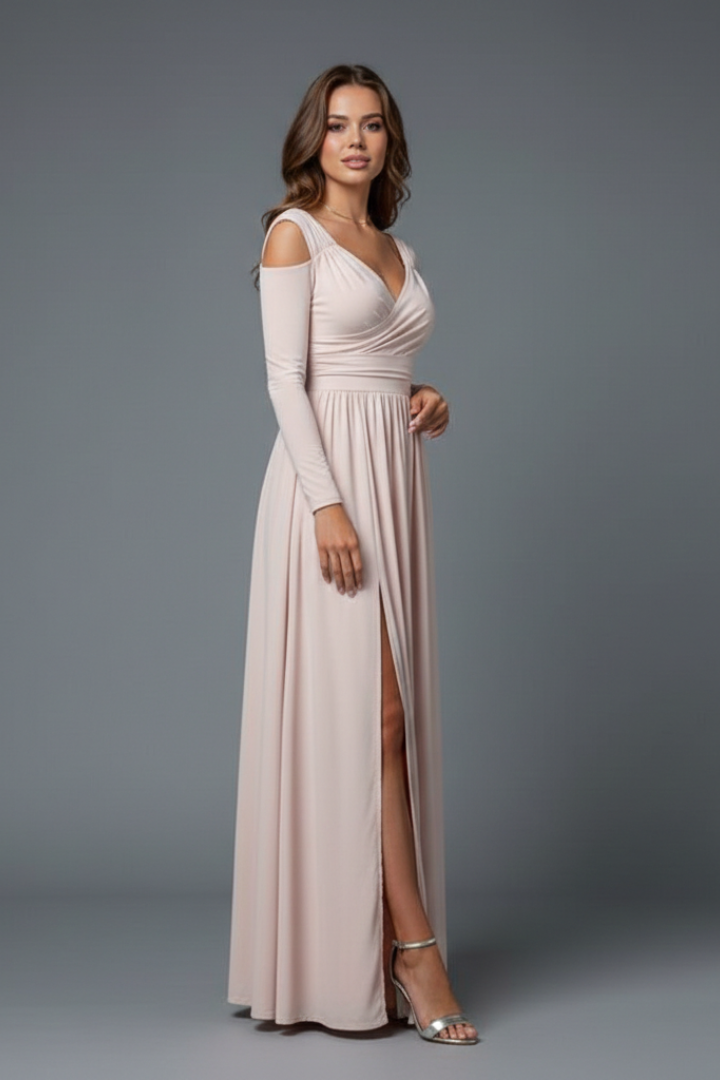 Cold Shoulder Long Sleeve Maxi Dress | Wedding Guest Gown