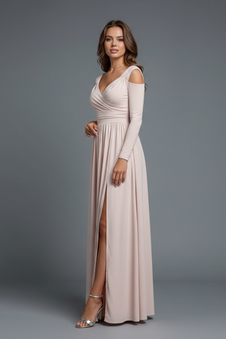 Cold Shoulder Long Sleeve Maxi Dress | Wedding Guest Gown