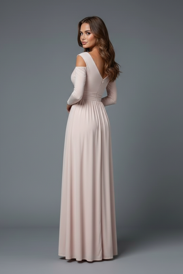 Cold Shoulder Long Sleeve Maxi Dress | Wedding Guest Gown