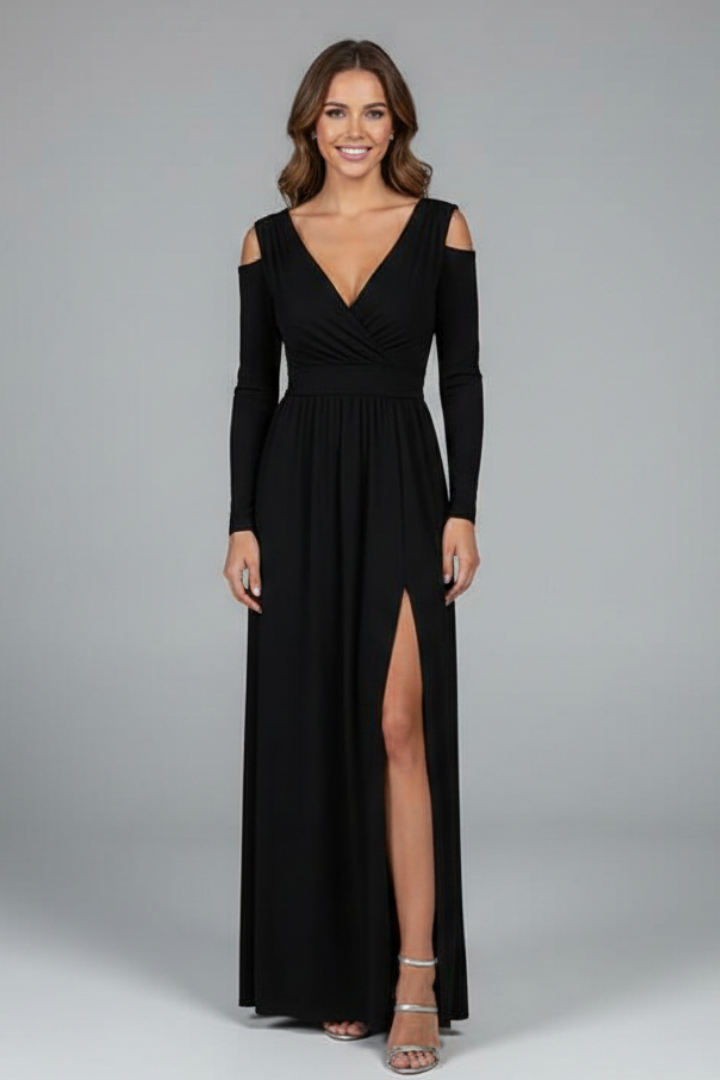 Cold Shoulder Long Sleeve Maxi Dress | Wedding Guest Gown