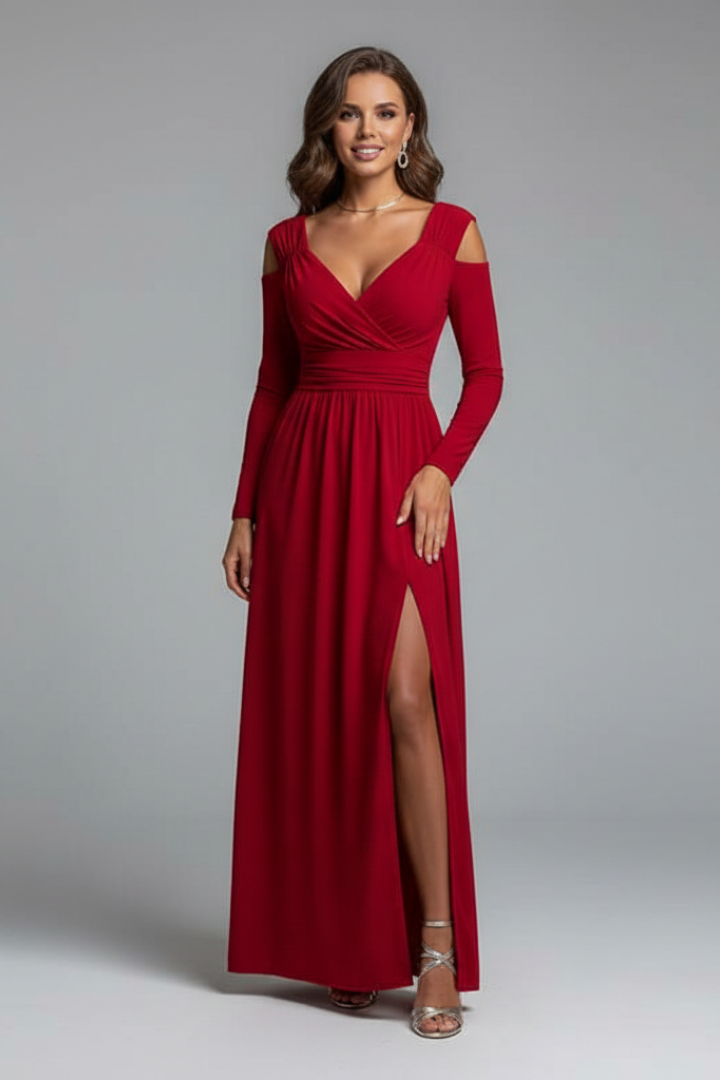Cold Shoulder Long Sleeve Maxi Dress | Wedding Guest Gown