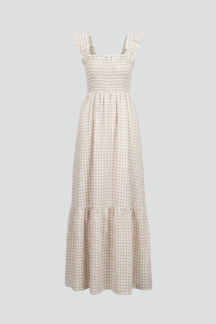 Gingham Smocked Maxi Sundress | Boho Summer Dress with Ruffle Straps