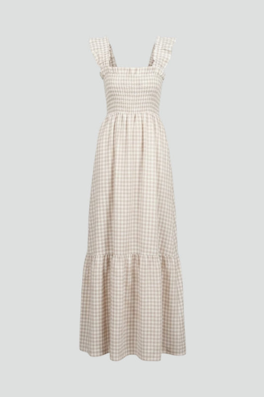 Gingham Smocked Maxi Sundress | Boho Summer Dress with Ruffle Straps