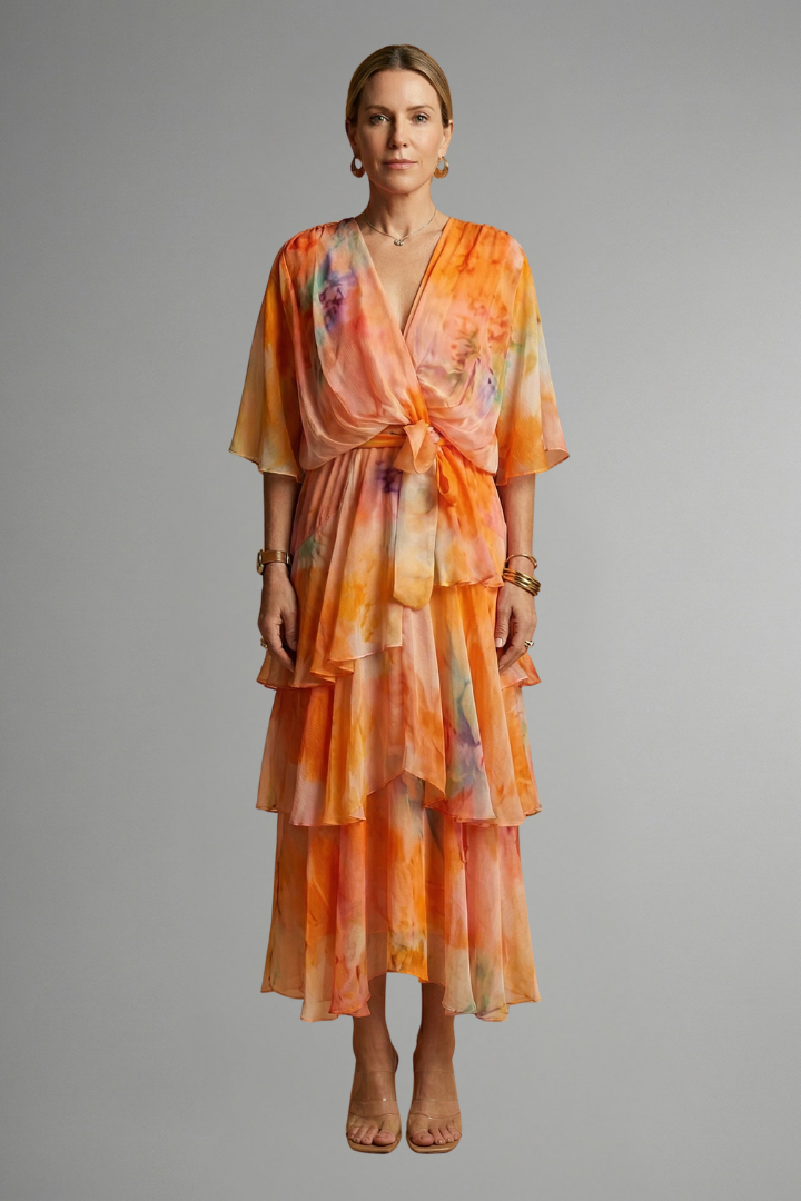 Tiered Ruffle Wrap Midi Dress | Floral Summer Wedding Guest Dress
