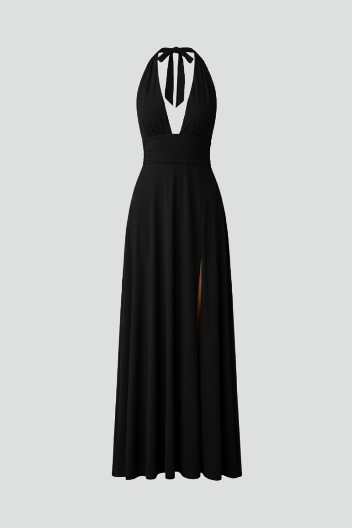 Plunge Halter Neck Backless Maxi Dress | Formal Evening Sundress