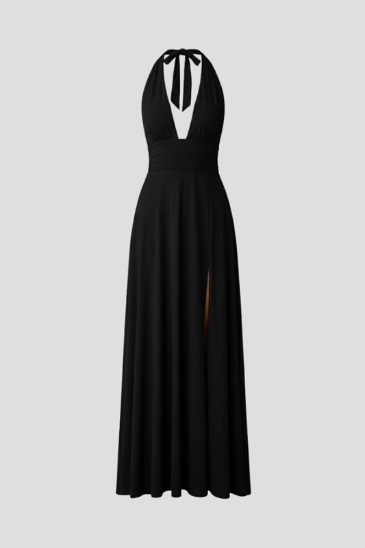 Plunge Halter Neck Backless Maxi Dress | Formal Evening Sundress
