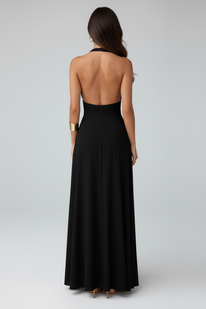 Plunge Halter Neck Backless Maxi Dress | Formal Evening Sundress