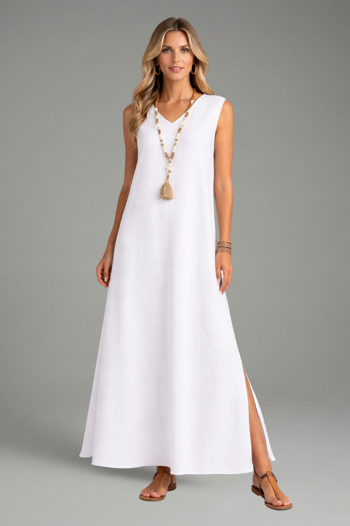 V-Neck Sleeveless Maxi Sundress | A-Line Long Summer Dress