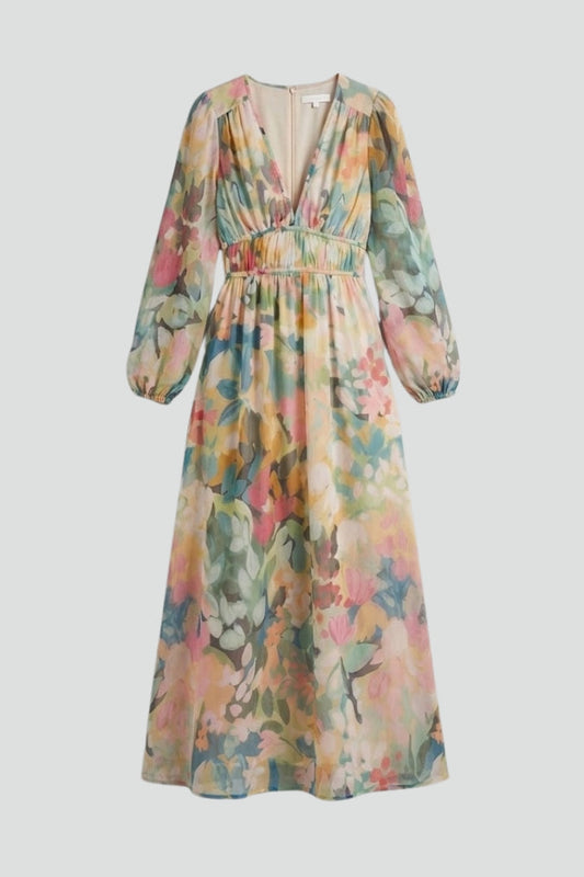 Floral Bishop Sleeve Maxi Dress | Long Sleeve Wedding Guest Dress