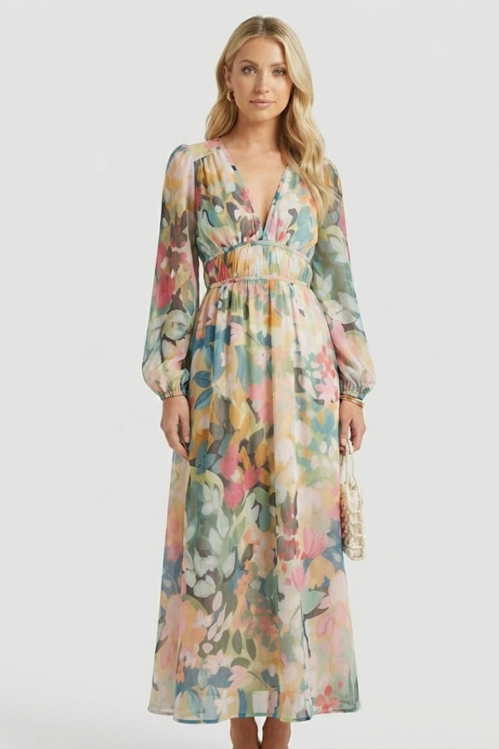 Floral Bishop Sleeve Maxi Dress | Long Sleeve Wedding Guest Dress