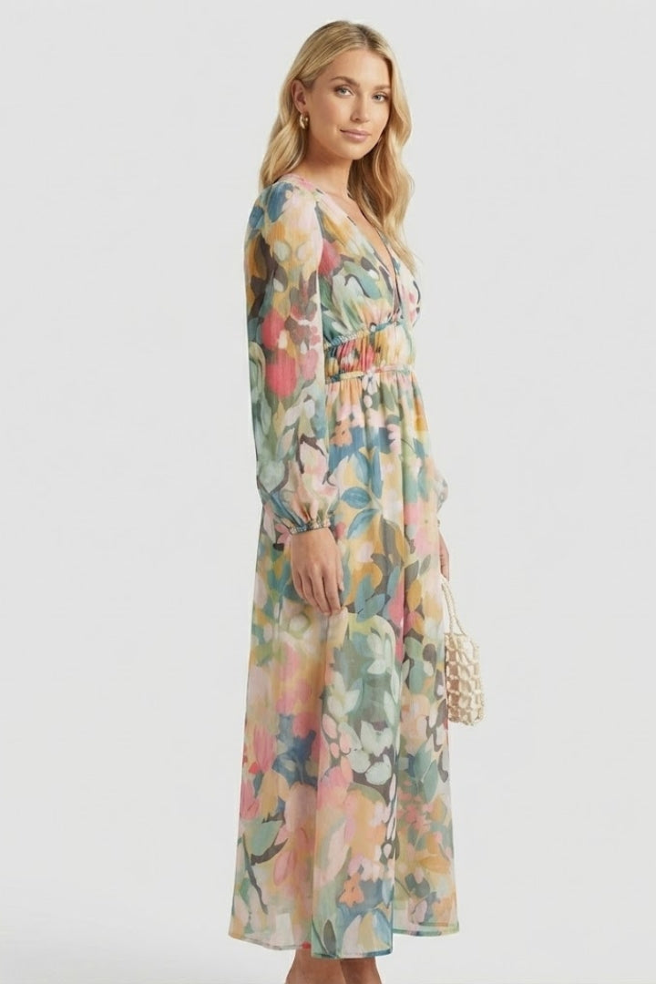 Floral Bishop Sleeve Maxi Dress | Long Sleeve Wedding Guest Dress
