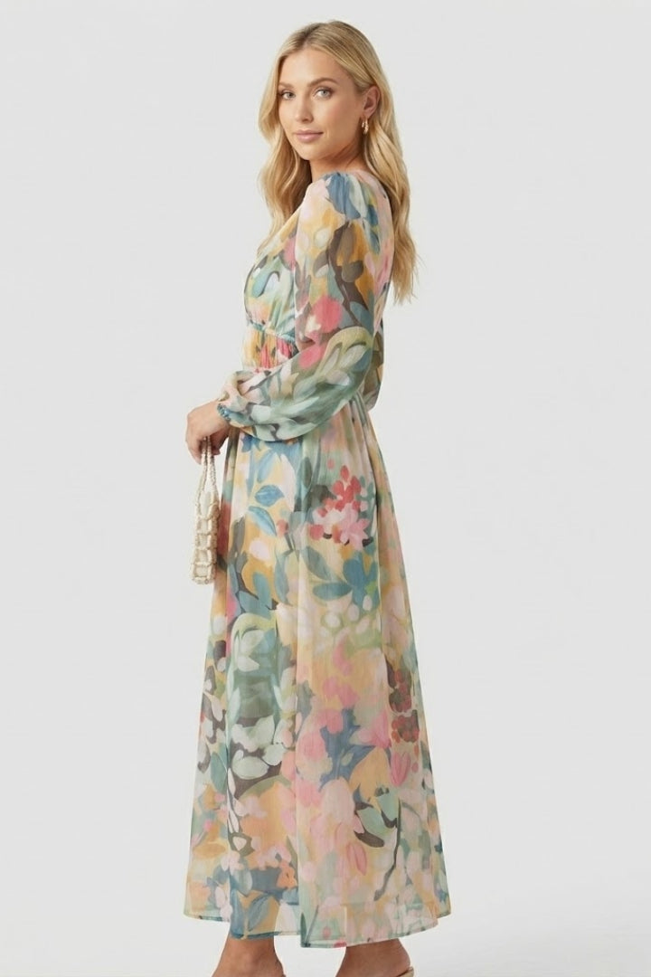 Floral Bishop Sleeve Maxi Dress | Long Sleeve Wedding Guest Dress