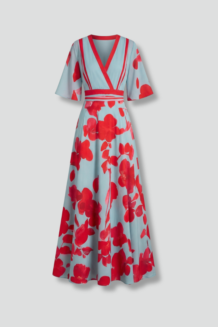 Floral Wrap Maxi Summer Dress | Flutter Sleeve Formal Sundress