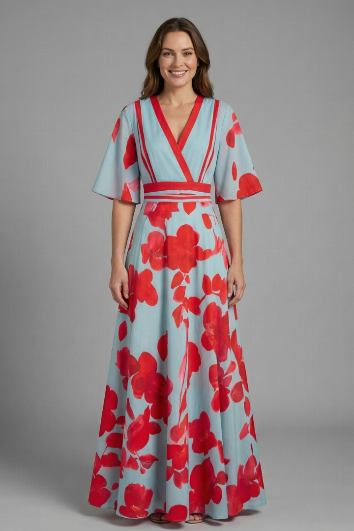 Floral Wrap Maxi Summer Dress | Flutter Sleeve Formal Sundress