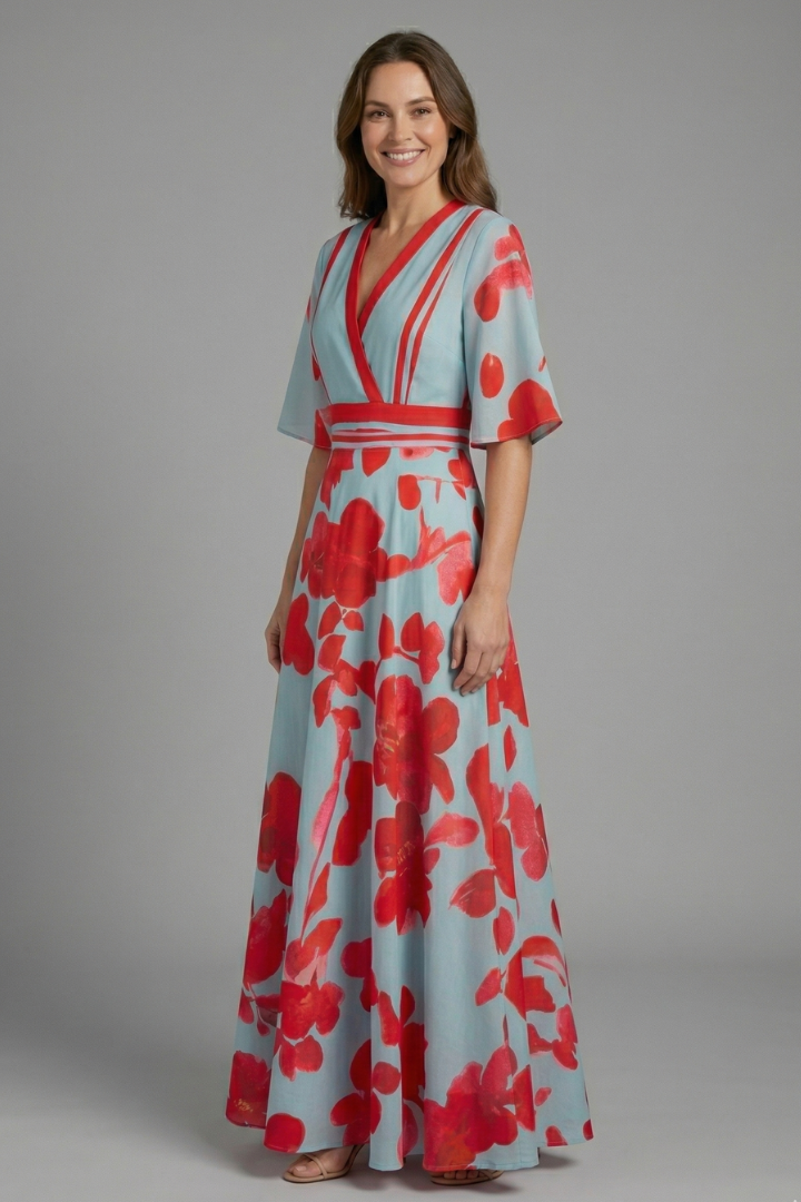 Floral Wrap Maxi Summer Dress | Flutter Sleeve Formal Sundress