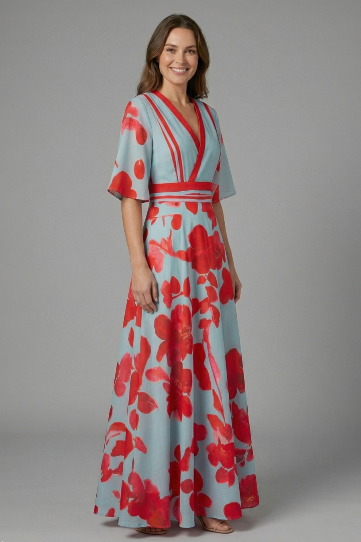 Floral Wrap Maxi Summer Dress | Flutter Sleeve Formal Sundress