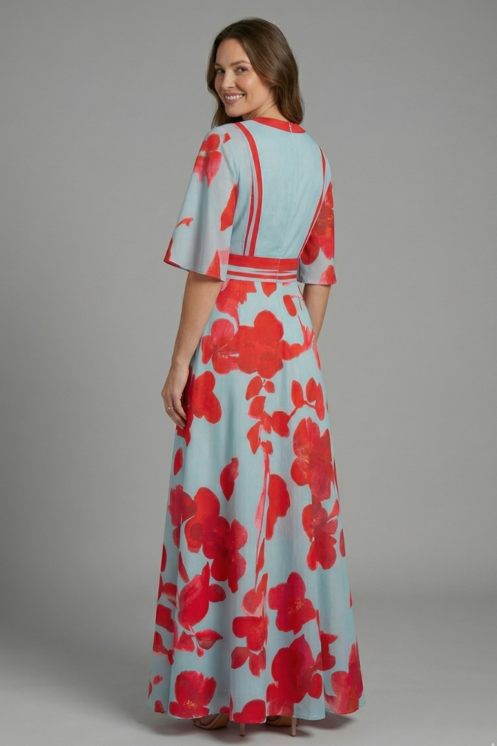 Floral Wrap Maxi Summer Dress | Flutter Sleeve Formal Sundress
