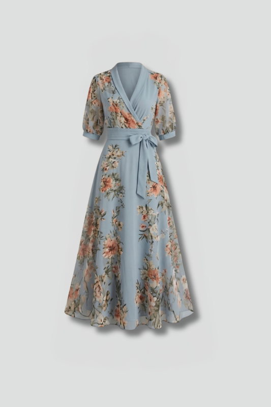 Floral Maxi Sundress | Summer Wedding Guest Dress in Dusty Blue
