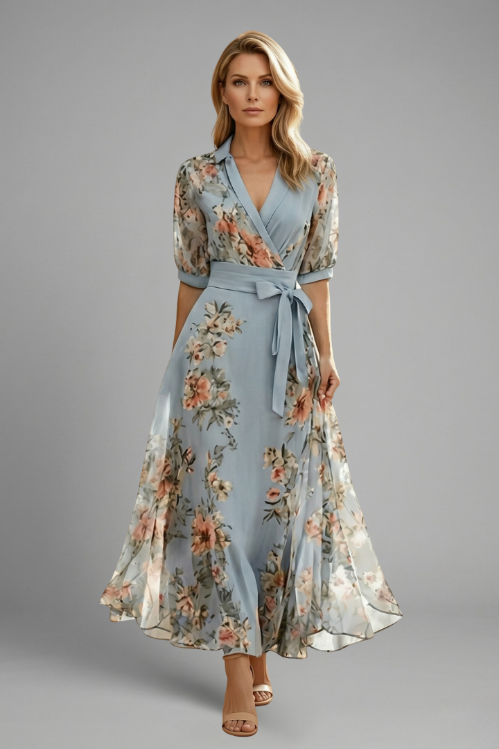 Floral Maxi Sundress | Summer Wedding Guest Dress in Dusty Blue
