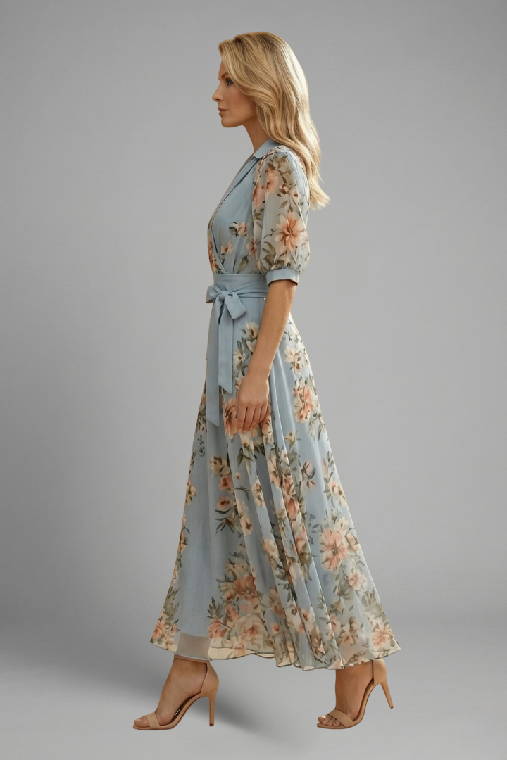 Floral Maxi Sundress | Summer Wedding Guest Dress in Dusty Blue