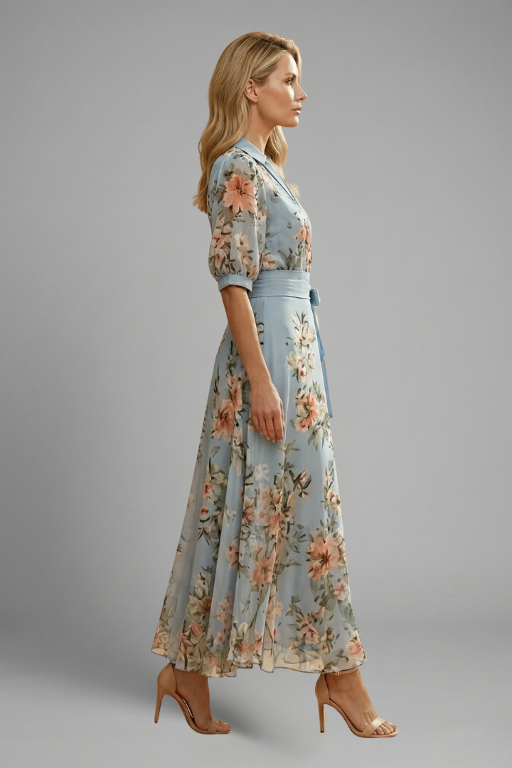 Floral Maxi Sundress | Summer Wedding Guest Dress in Dusty Blue