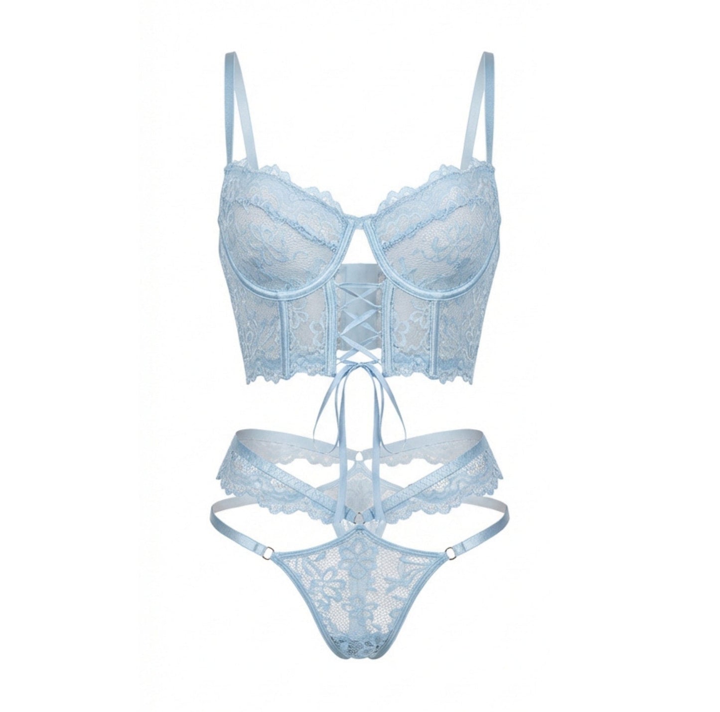 Women's Elegant Lace Lingerie Set | Sexy Bra and Thong Set with Corset Detail 0