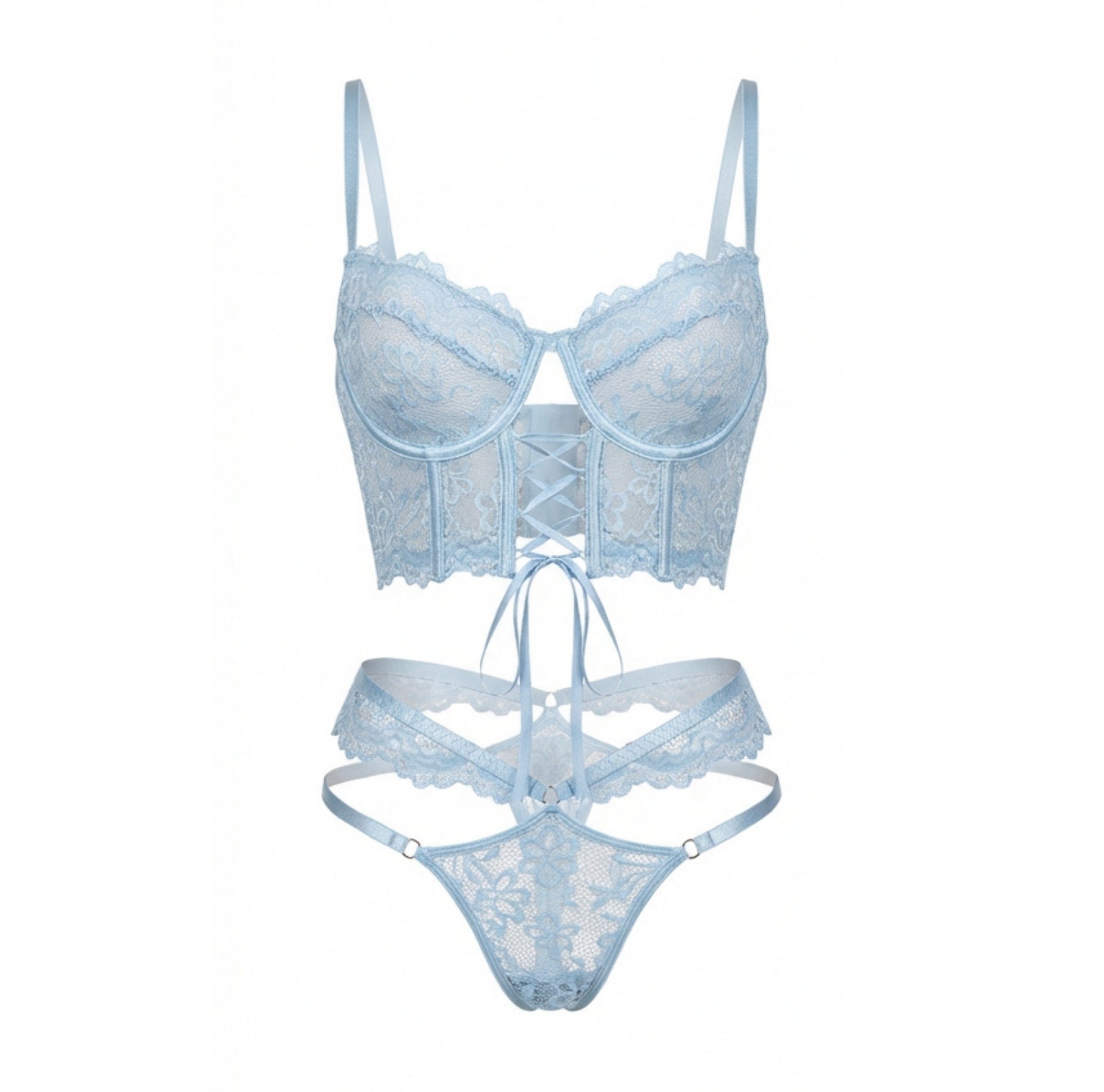 Women's Elegant Lace Lingerie Set | Sexy Bra and Thong Set with Corset Detail 0