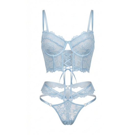Women's Elegant Lace Lingerie Set | Sexy Bra and Thong Set with Corset Detail 0