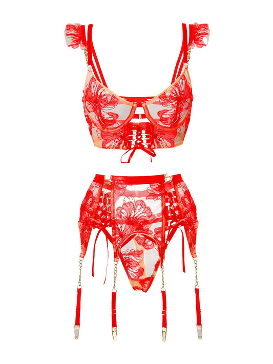 Women's Elegant Lace Satin Lingerie Set | Sexy Red Bra and Panty Set 0