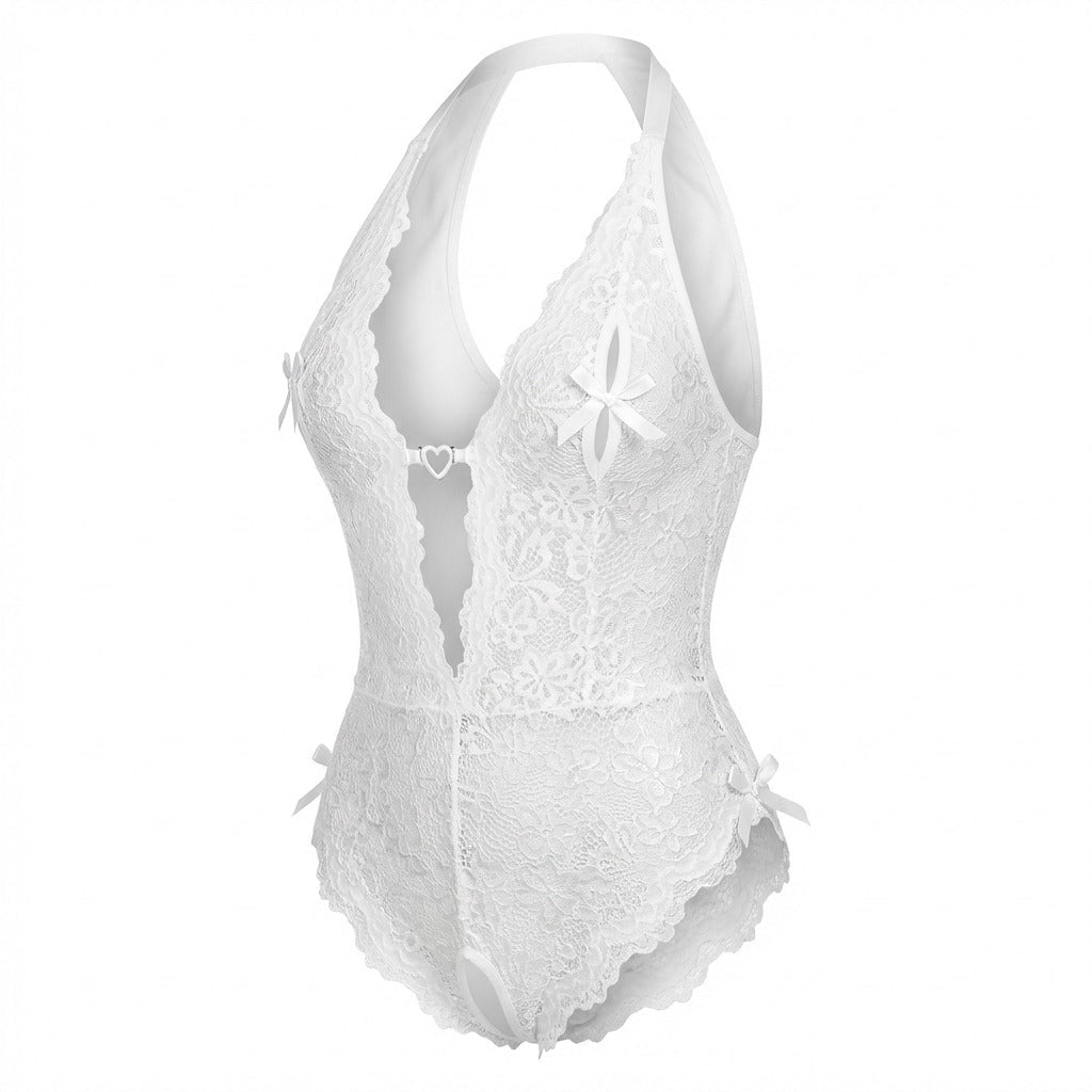 Women's Floral Lace Crotchless Teddy | Bold Sexy Underwear with Rhinestone Detail 10