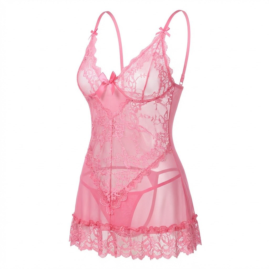 Women's Sheer Mesh Lace Chemise | Elegant Floral Insert Sleepwear for Alluring Comfort 0