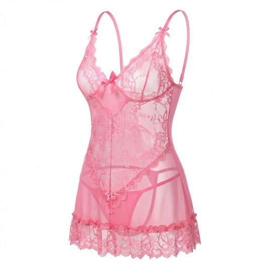 Women's Sheer Mesh Lace Chemise | Elegant Floral Insert Sleepwear for Alluring Comfort 0