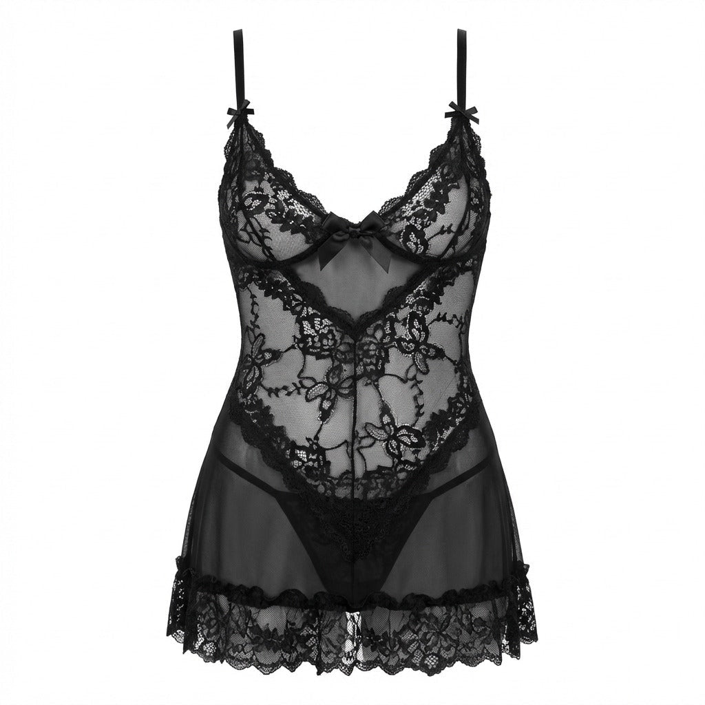 Women's Sheer Mesh Lace Chemise | Elegant Floral Insert Sleepwear for Alluring Comfort 15
