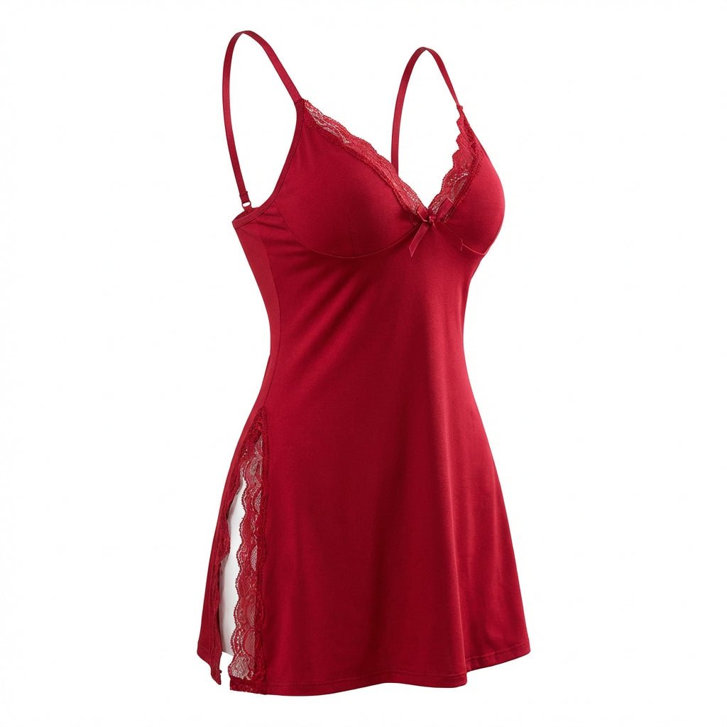 Women's Soft Lace Chemise Sleepwear | Elegant High Side Slits Nightwear 11