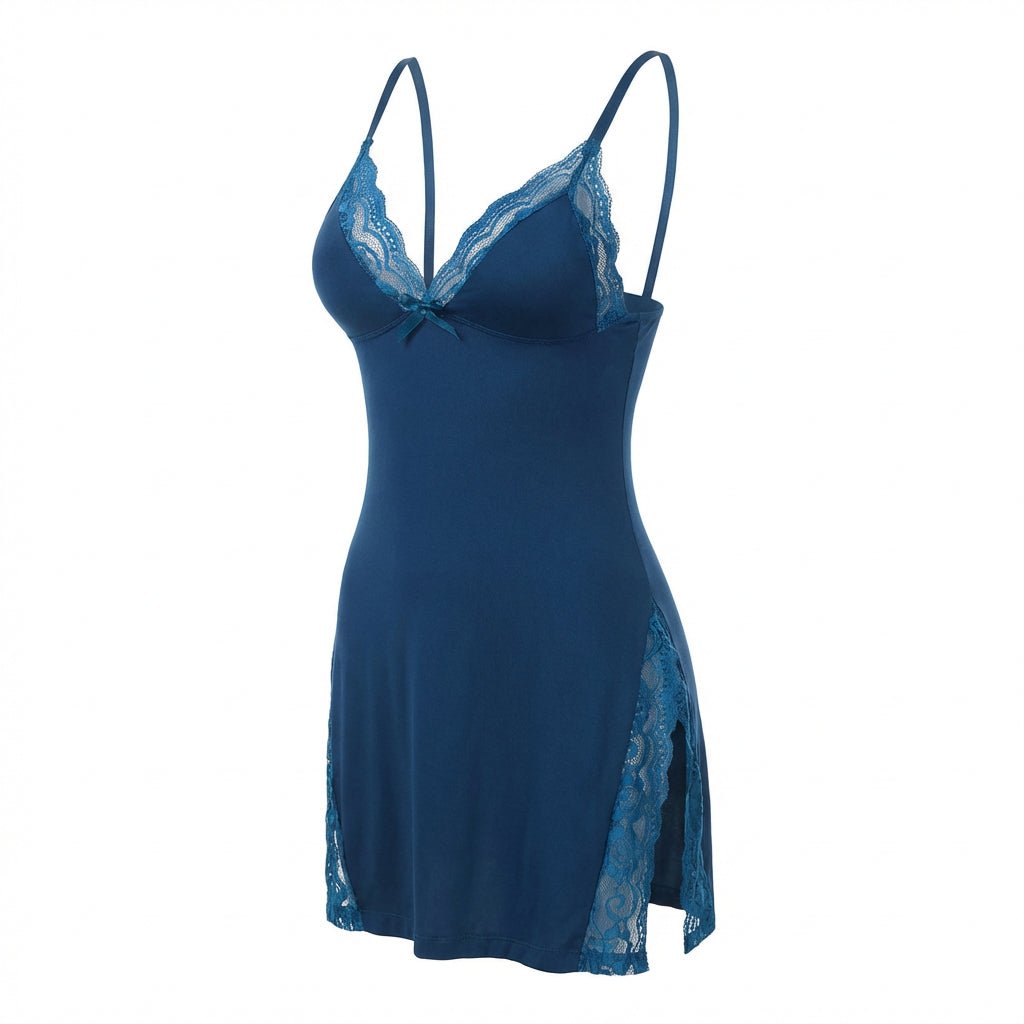 Women's Soft Lace Chemise Sleepwear | Elegant High Side Slits Nightwear 12