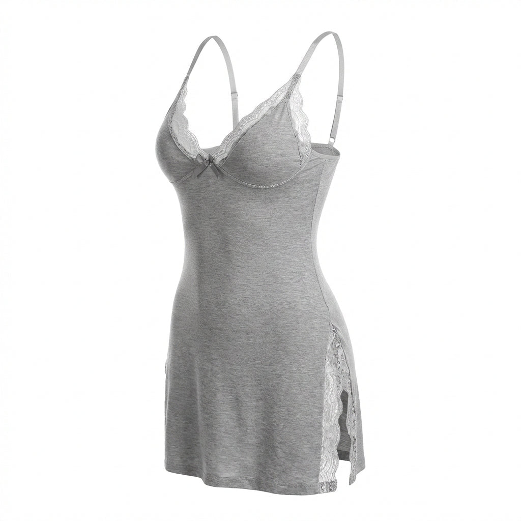 Women's Soft Lace Chemise Sleepwear | Elegant High Side Slits Nightwear 13