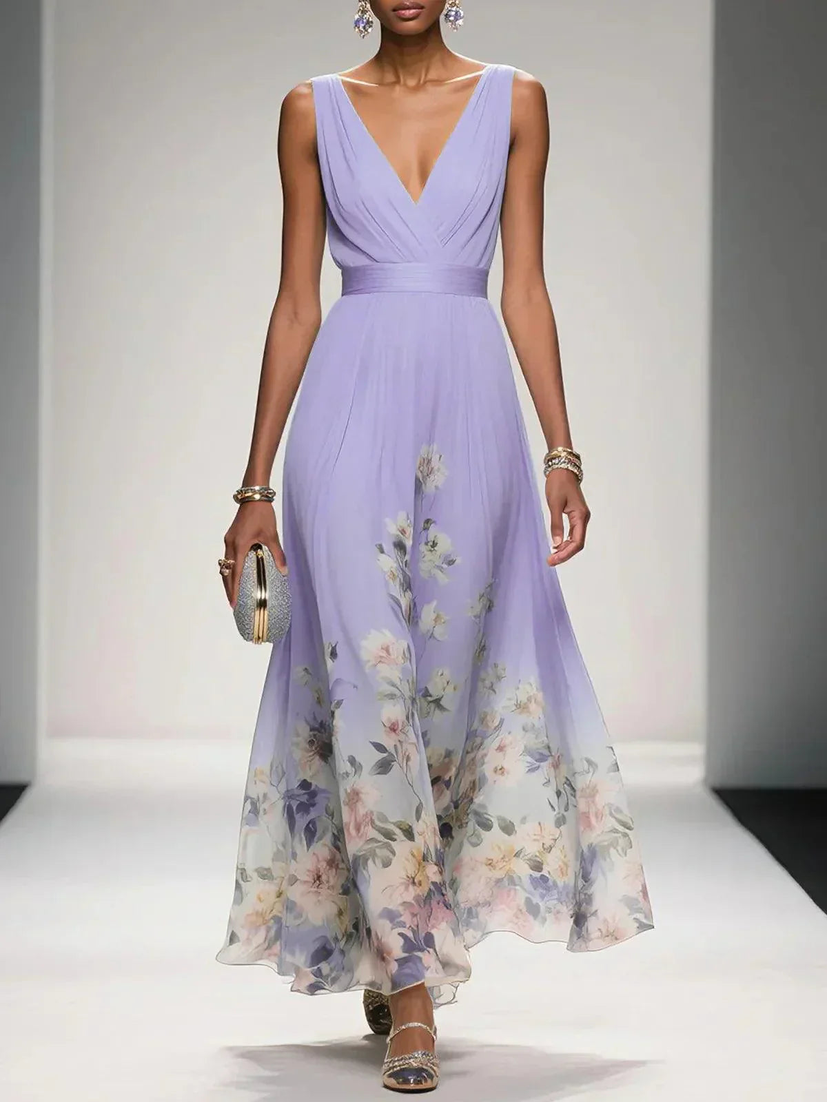 Pleated Bodice Floral Maxi Sundress | Summer Wedding Guest Dress