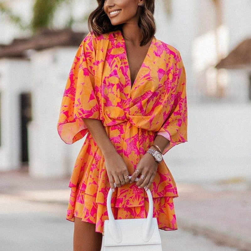 Floral Mini Summer Dress with Ruffle Hem