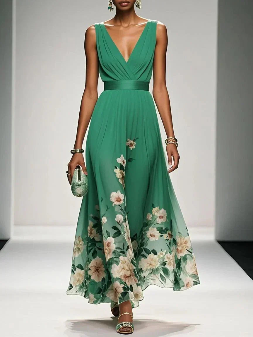 Pleated Bodice Floral Maxi Sundress | Summer Wedding Guest Dress