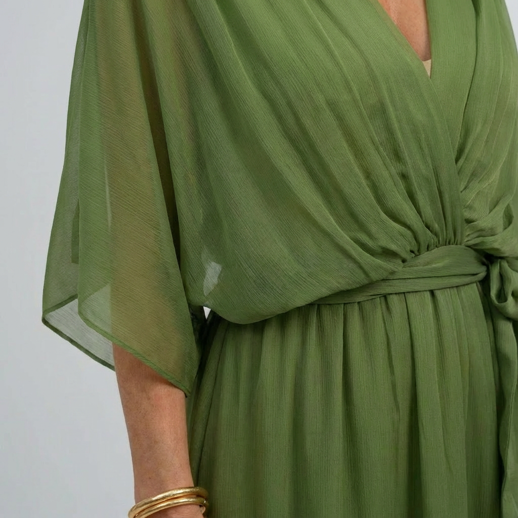 Summer Chiffon Midi Sundress With Tie Waist