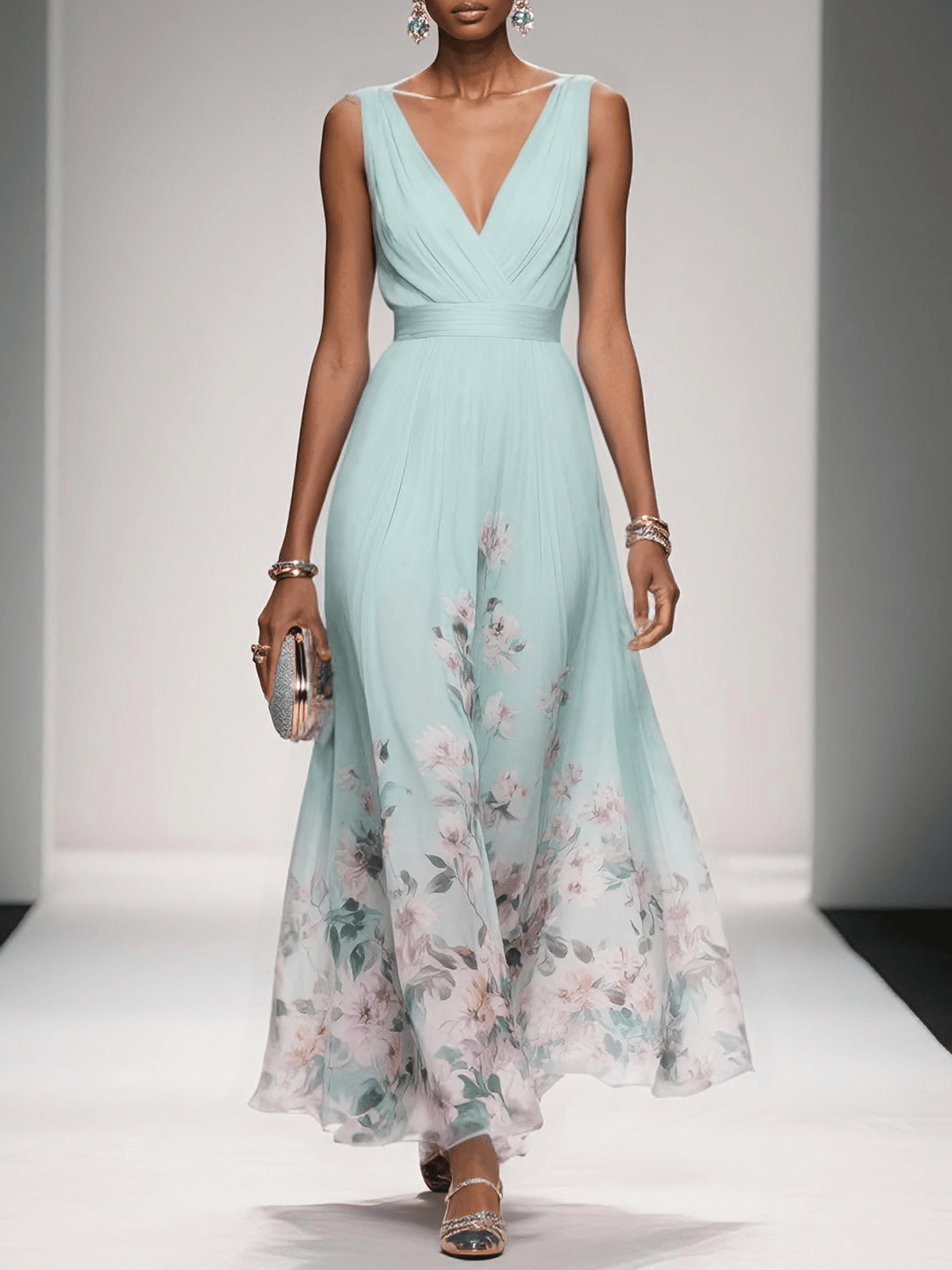 Pleated Bodice Floral Maxi Sundress | Summer Wedding Guest Dress