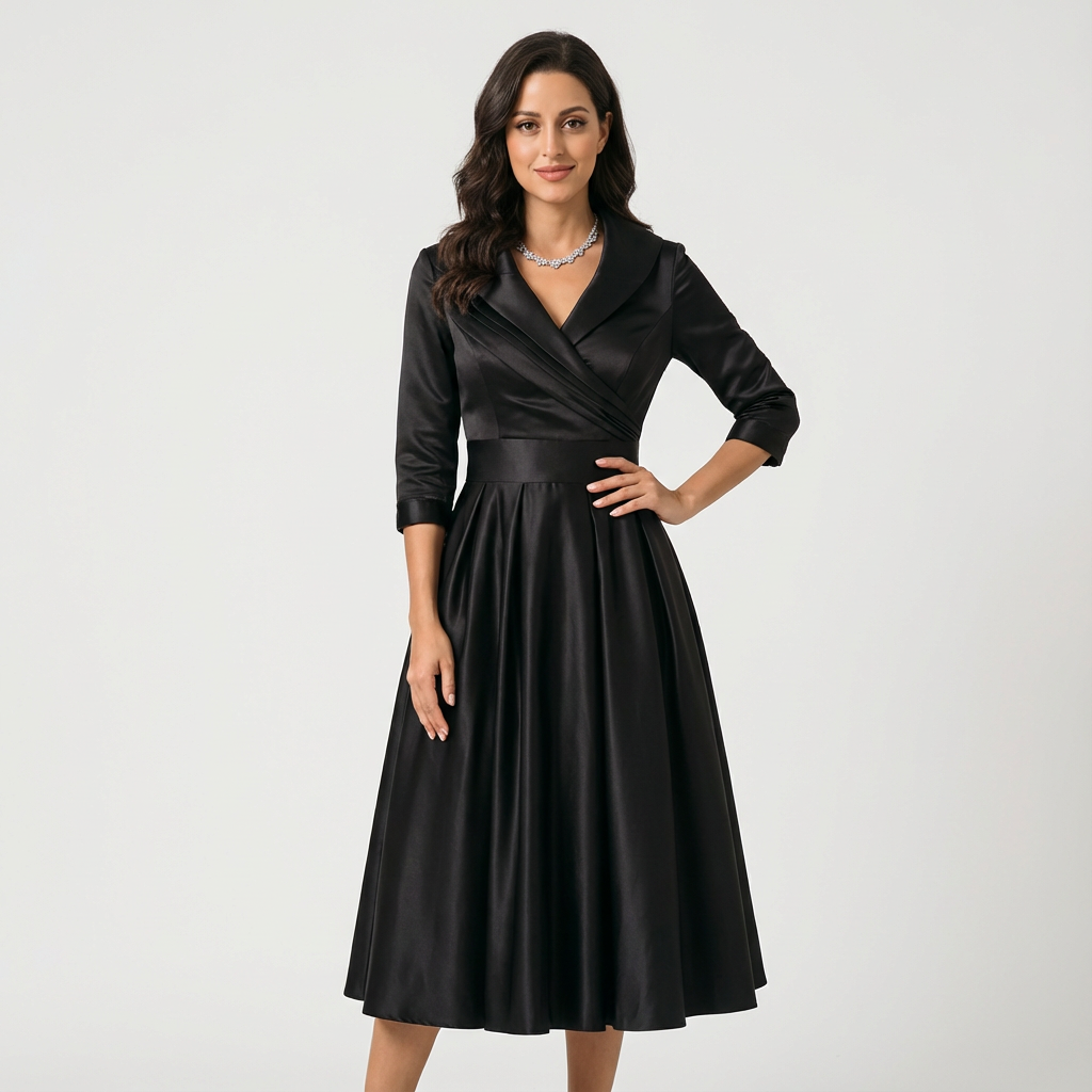 Elegant Midi Formal Gown Wedding Guest Dress with Sleeves