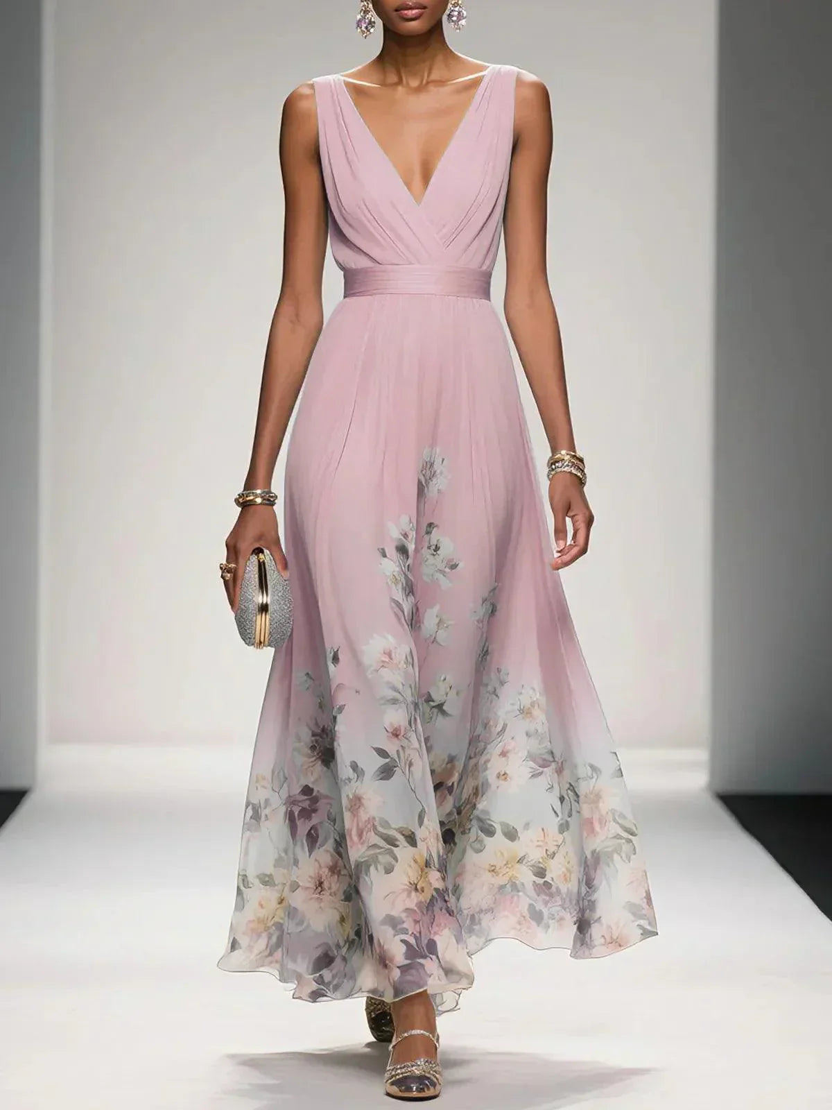 Pleated Bodice Floral Maxi Sundress | Summer Wedding Guest Dress
