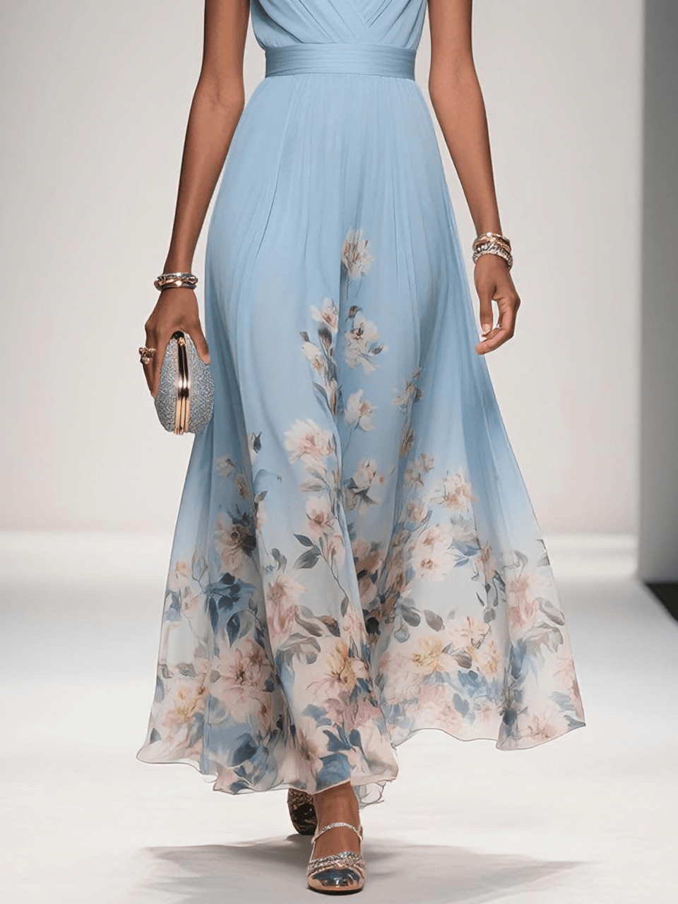 Pleated Bodice Floral Maxi Sundress | Summer Wedding Guest Dress