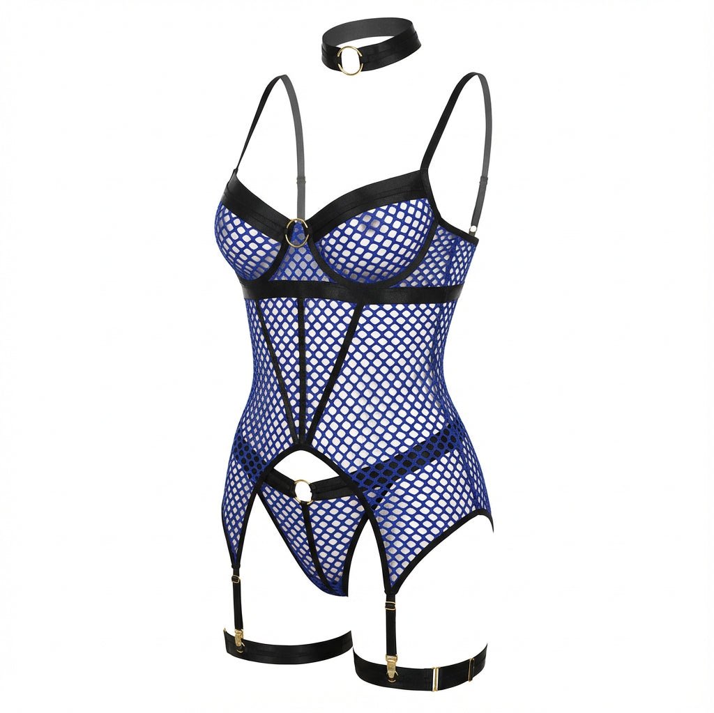 Fishnet Bodysuit With Suspender Thigh Straps