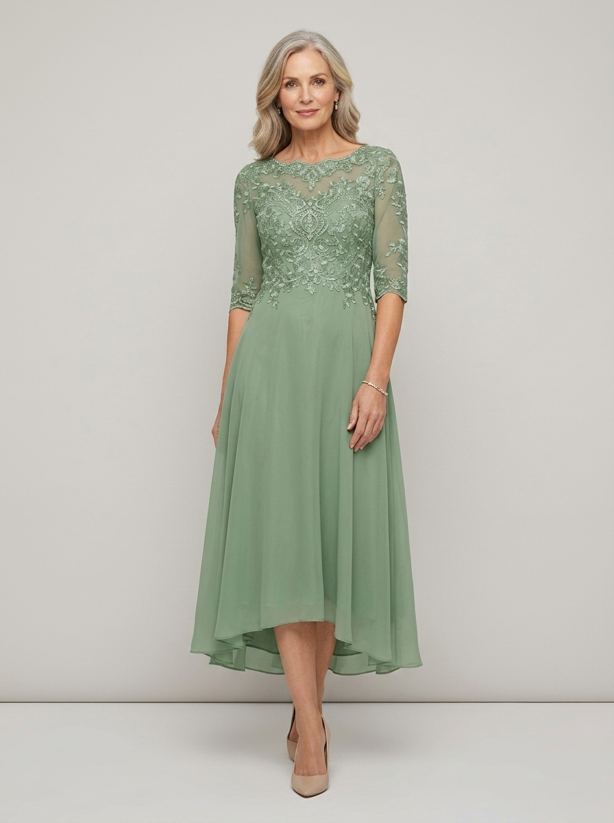 Formal Long Sleeve Lace Midi Gown | Mother of the Bride Dress