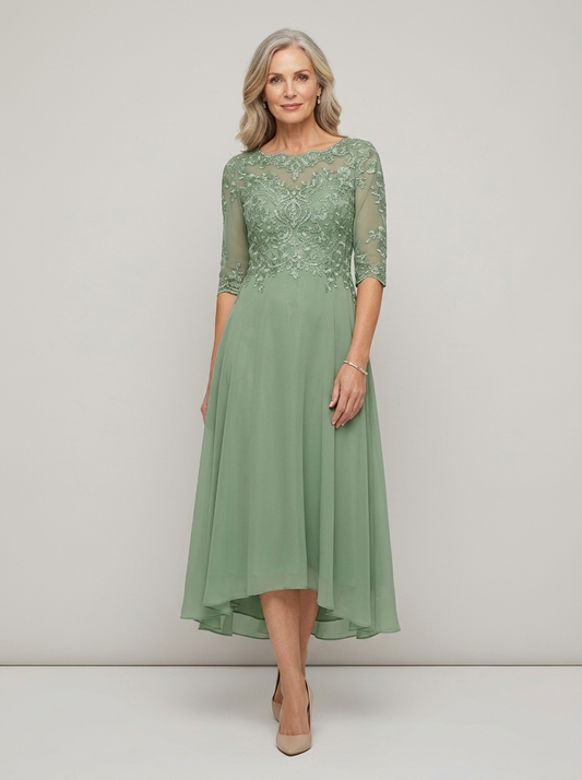Formal Long Sleeve Lace Midi Gown | Mother of the Bride Dress