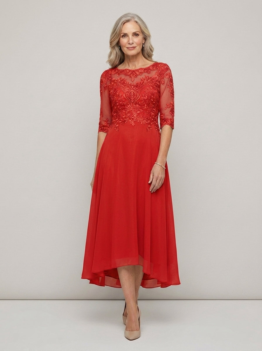 Formal Long Sleeve Lace Midi Gown | Mother of the Bride Dress
