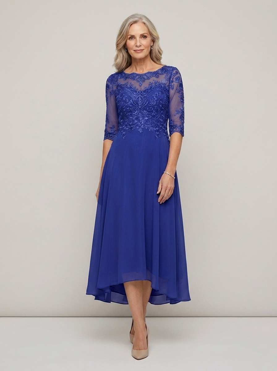 Formal Long Sleeve Lace Midi Gown | Mother of the Bride Dress