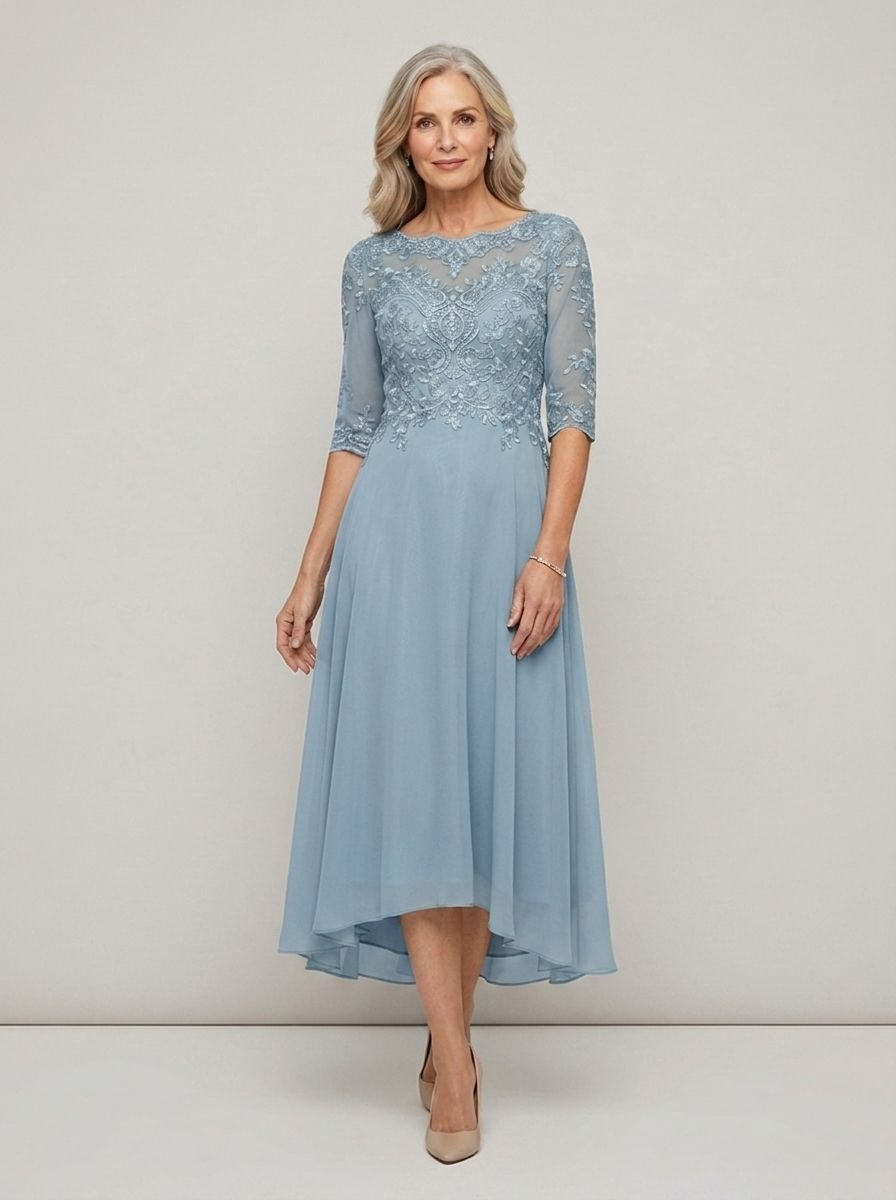 Formal Long Sleeve Lace Midi Gown | Mother of the Bride Dress